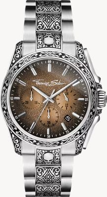 Thomas Sabo Rebel at heart chrono (41 mm) beżowa, teksturowana tarcza / grawerowana bransoleta ze stali nierdzewnej WA0446-201-205-41