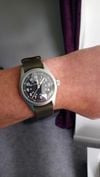 Customer picture of Hamilton Khaki Field Mechanical *Sonic the Hedgehog - 2020* (38mm) Black Dial / Green NATO Strap H69439931