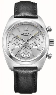 Rotary Sporty mścicieli mężczyzn | chronograf | srebrna tarcza | czarny skórzany pasek GS05485/59