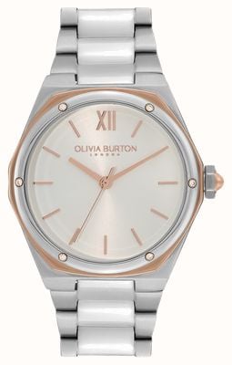 Olivia Burton 运动奢华六边形 |白色表盘|不锈钢手链 24000070