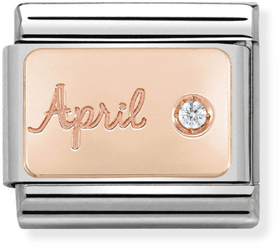 Nomination Classic April Birthstone Diamond 9ct Rose Gold & Steel Charm 430508/04