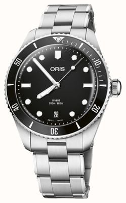 ORIS Taucheruhr mit Datum und Automatik (39 mm), schwarzes Zifferblatt, Edelstahlarmband + schwarzes Tropic-Armband 01 733 7795 4054-SET