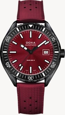 DOXA Sub 200 II Redcoral (44 mm) com mostrador vermelho raiado / pulseira de borracha vermelha de inspiração vintage 795.70.161.22