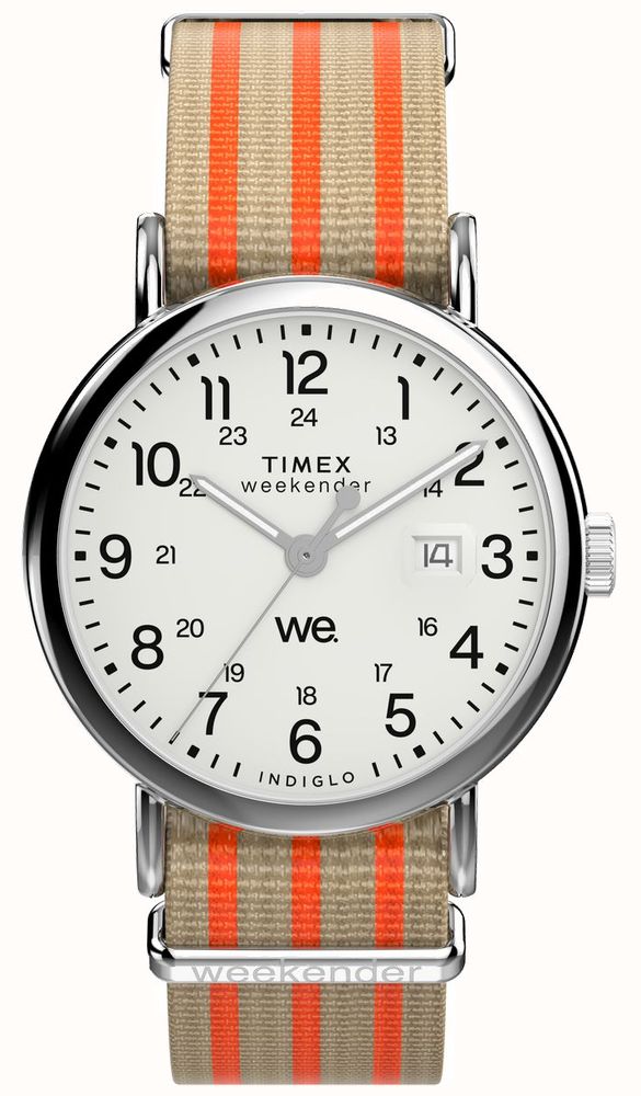 Timex Weekender INDIGLO (40mm) White Dial Tan Orange Striped