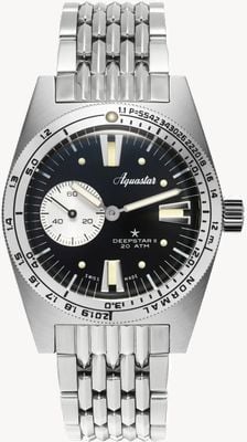 Aquastar Deepstar II Mono-Compax automatique (37 mm) cadran noir vintage / bracelet en acier inoxydable DS2-BOR VB