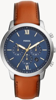 Fossil Chrono neutre homme | cadran chronographe bleu | montre bracelet cuir marron FS5453