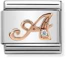 Nomination Classic Letter A 9ct Rose Gold & Steel Charm 430310/01