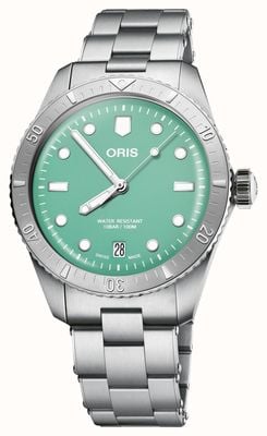 ORIS Автоматические часы Divers Sixty Five Cotton Candy (38 мм), зеленый циферблат/браслет из нержавеющей стали 01 733 7771 4057-07 8 19 18