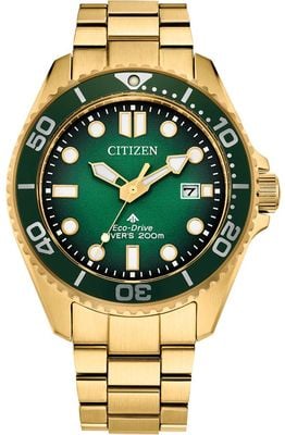 Citizen Eco-Drive Promaster Diver (41mm) Green Dial / Gold PVD Stainless Steel Bracelet BN0262-59W