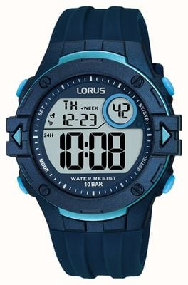 Lorus Digitales Multifunktions-100-m-Digitalzifferblatt (40 mm) / dunkelblaues Silikon R2325PX9