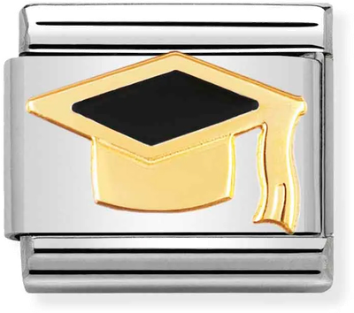 Nomination Classic GRADUATION CAP in Stainless Steel with Enamel and 18ct Gold Plating Charm 030223/08