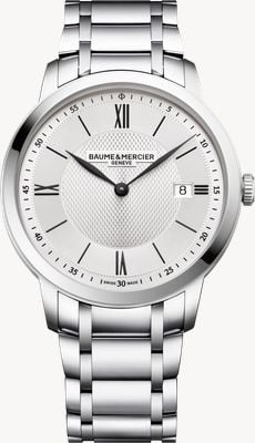 Baume & Mercier Classima date quartz (40 mm) zilverkleurige wijzerplaat met satijnen afwerking / roestvrijstalen armband 10883