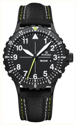 Damasko DK46 Day/Date Automatic TOP (40mm) Black Dial / Black Leather Double-Stitch Strap DK46 BLACK