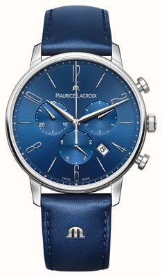 Maurice Lacroix Niebieski skórzany zegarek Eliros z chronografem EL1098-SS001-420-4