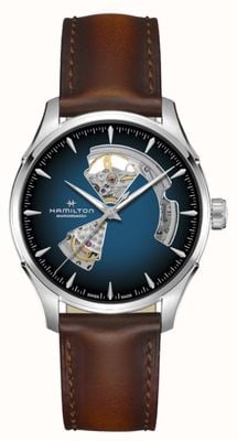 Hamilton Jazzmaster open heart automatique (40 mm) cadran bleu / bracelet cuir marron H32675540