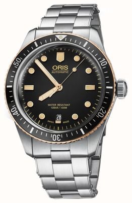 ORIS Divers vijfenzestig automatische (40 mm) zwarte wijzerplaat / roestvrijstalen armband 01 733 7707 4354-07 8 20 18