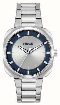 HUGO メンズ #甲高い |シルバーとブルーの文字盤 |ステンレススチールのブレスレット 1530309