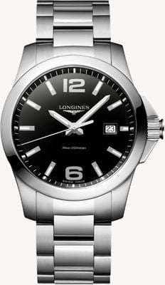 LONGINES Conquest Quarz (41 mm), schwarzes Zifferblatt / Edelstahlarmband L37594586