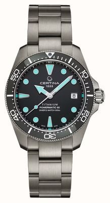Certina DS Action Diver Powermatic 80 (38 mm) met grijze wijzerplaat en titanium band. C0488074408100