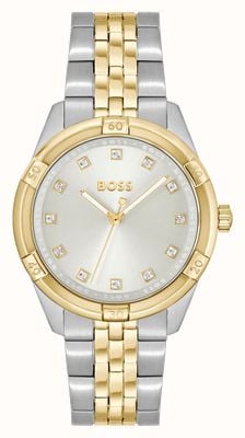 BOSS Dames rhea | zilveren wijzerplaat | tweekleurige roestvrijstalen armband 1502700