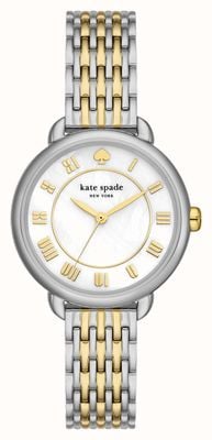 Kate Spade Dameslelielaan (34 mm) witte parelmoeren wijzerplaat / tweekleurige roestvrijstalen armband KSW1822