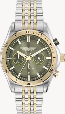 Aston Martin Thrill CLP Quartz Chronograph (45mm) Bertelli Green Dial / Two-Tone Stainless Steel Bracelet MTRL1F608