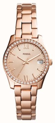Fossil Scarlette dames | rosé gouden wijzerplaat | kristallen set | rosé gouden roestvrijstalen armband ES4318
