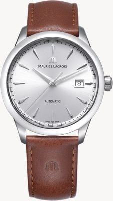 Maurice Lacroix 1975 automatisch (40 mm) zilveren zongeborstelde wijzerplaat / bruine leren band 756008-SS001-130-3