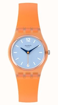 Swatch 从台面（25 毫米）蓝色表盘/橙色硅胶表带观看 LO116