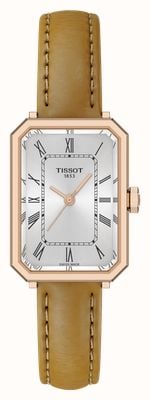Tissot Montre à quartz SRV (21,8 mm), cadran argenté soleillé, bracelet en cuir marron T1601103603300