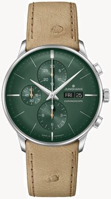 Junghans マイスタークロノスコープ|緑の文字盤|ベージュレザーストラップ英語日付 27/4222.03