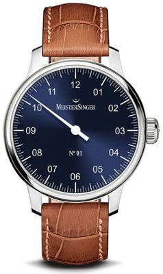 MeisterSinger Relógio №01 (43mm) mostrador azul degradê / pulseira de couro cognac AM3308-SG02