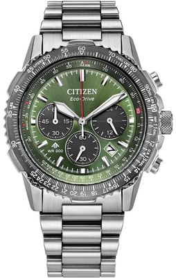Citizen Eco-drive promaster air navihawk chronograaf (40mm) groene wijzerplaat / roestvrijstalen band CA4664-60W