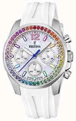 Festina 女士钢制计时手表 w/cz 套装和橡胶表带 F20610/2