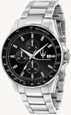 Maserati Herren-Sfida | schwarzes Chronographen-Zifferblatt | Edelstahlarmband R8873640015