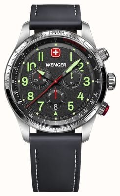 Wenger Terragraph 石英计时码表（43毫米），黑色纹理表盘/黑色皮表带 01.0543.110