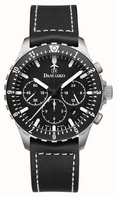 Damasko Dc86/2 chronograaf automatisch (42mm) zwarte wijzerplaat / zwarte sneeuwkalfslederen band DC86/2 BLACK CALF LEATHER | WHITE