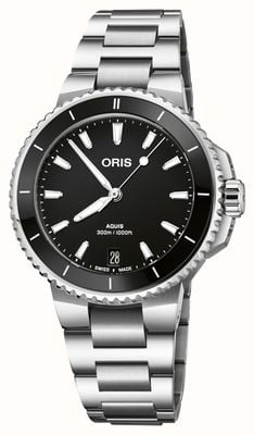 ORIS Aquis data automático (36,5 mm) mostrador preto / pulseira em aço inoxidável 01 733 7792 4154-07 8 19 05P