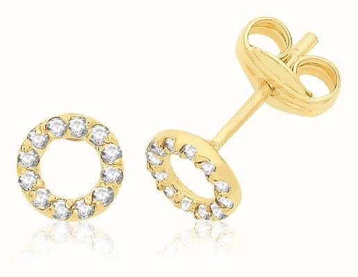 James Moore TH 9ct Yellow Gold Cubic Zirconia Circle Stud Earrings ES732