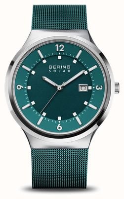 Bering Herenzonne-energie (42 mm) groene wijzerplaat / groene roestvrijstalen mesh-armband 14442-808