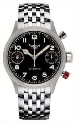 Hanhart Chronographe automatique Pioneer Twindicator (45 mm), cadran noir / bracelet en acier inoxydable 730.210-6428