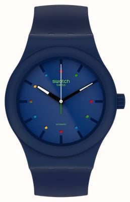 Swatch Waktu51 automatisch (42 mm) blauwe wijzerplaat / blauwe band van biologisch materiaal SO30N400