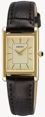Seiko Klassisches Dress-Design (19,6 mm), champagnerfarbenes Zifferblatt / dunkelbraunes Lederarmband SWR110P1