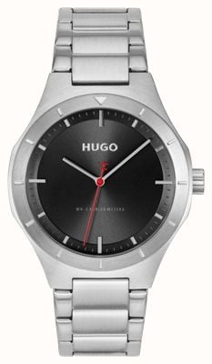 HUGO #lit quartzhorloge met drie wijzers (42 mm) zwarte wijzerplaat / roestvrijstalen armband 1530447