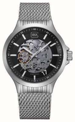 GLOCK Precision Orologio automatico scheletrato (44 mm) con quadrante nero / bracciale in maglia di acciaio inossidabile GW-14-4-24
