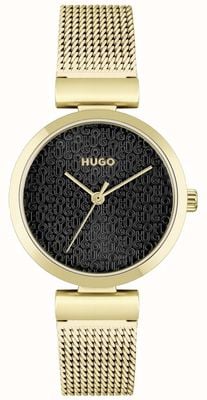 HUGO #douceur femme | bracelet maille plaqué or | cadran noir 1540129