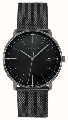 Junghans Max Bill quartz (38 mm) cadran noir mat / bracelet maille acier inoxydable PVD noir 41/4660.46