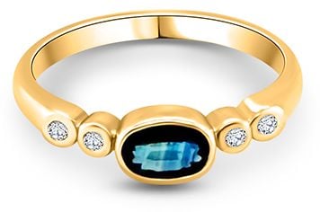 Perfection Diamond 9ct Yellow Gold Diamond .04ct Oval London Blue Topaz Ring / SIZE O CCE**