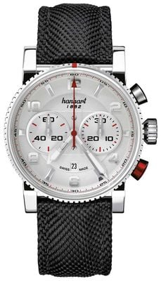 Hanhart Primus Racer Automatik-Chronograph (44 mm) silbernes Zifferblatt / schwarzes Textilarmband - M 741.220-3020