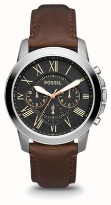 Fossil Bourse pour hommes | cadran chronographe noir | bracelet en cuir marron FS4813